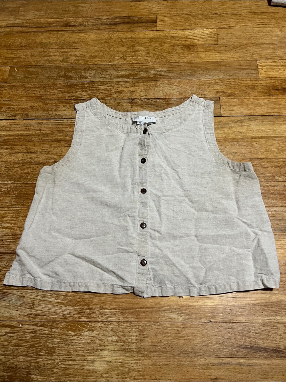 J. Jill Button Down Cropped Linen Blend Tank Oatmeal size medium